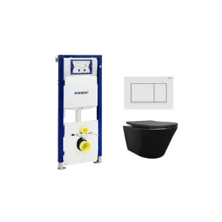 Geberit UP320 Toilet set - Vesta wall-mounted toilet rimless with shade toilet seat softclose and quick release matt black - Sigma 30 control plate matt white