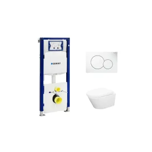 Geberit UP320 Toilet set - Vesta wall-mounted toilet rimless with toilet seat softclose and quick release gloss white - Sigma 01 control plate gloss white