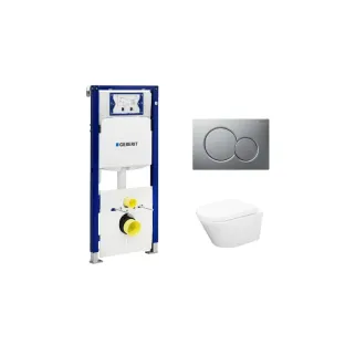 Geberit UP320 Toilet set - Vesta wall-mounted toilet rimless with toilet seat softclose and quick release gloss white - Sigma 01 control plate matt chrome