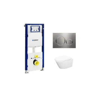 Geberit UP320 Toilet set - Vesta wall-mounted toilet rimless with toilet seat softclose and quick release gloss white - Sigma 20 control plate stainless steel