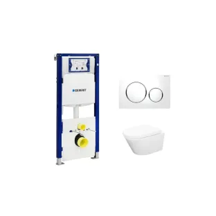 Geberit UP320 Toilet set - Vesta wall-mounted toilet rimless with toilet seat softclose and quick release gloss white - Sigma 20 control plate white