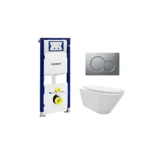 Geberit UP320 Toilet set - Stereo wall-mounted toilet with shade toilet seat gloss white softclose - Sigma 01 control plate matt chrome