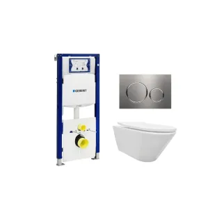 Geberit UP320 Toilet set - Stereo wall-mounted toilet with shade toilet seat gloss white softclose - Sigma 20 control plate stainless steel