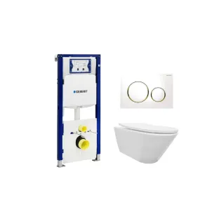 Geberit UP320 Toilet set - Stereo wall-mounted toilet with shade toilet seat gloss white softclose - Sigma 20 control plate white/gold