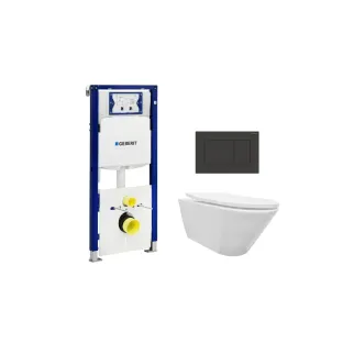 Geberit UP320 Toilet set - Stereo wall-mounted toilet with shade toilet seat gloss white softclose - Sigma 30 control plate matt black