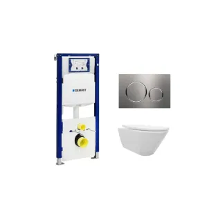 Geberit UP320 Toilet set - Stereo wall-mounted toilet with shade toilet seat matt white softclose - Sigma 20 control plate stainless steel