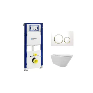 Geberit UP320 Toilet set - Stereo wall-mounted toilet with shade toilet seat matt white softclose - Sigma 20 control plate white/gold