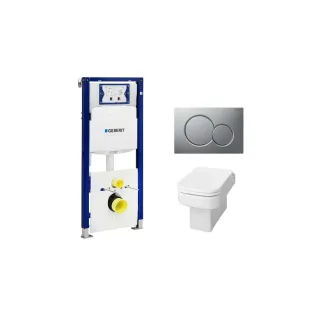 Geberit UP320 Toilet set - Carre wall-mounted toilet with toilet seat deep flush white softclose - Sigma 01 control plate matt chrome