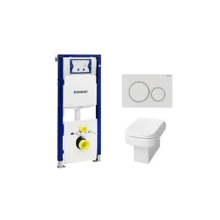 Geberit UP320 Toilet set - Carre wall-mounted toilet with toilet seat deep flush white softclose - Sigma 20 control plate matt white