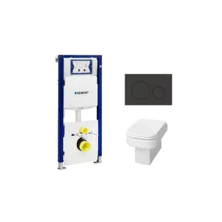 Geberit UP320 Toilet set - Carre wall-mounted toilet with toilet seat deep flush white softclose - Sigma 20 control plate matt black