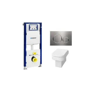 Geberit UP320 Toilet set - Carre wall-mounted toilet with toilet seat deep flush white soft close - Sigma 20 control plate stainless steel