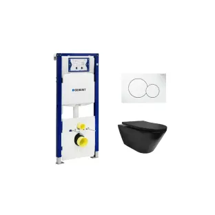 Geberit UP320 Toilet set - Stereo wall-mounted toilet rimless with shade toilet seat matt black - Sigma 01 control plate gloss white