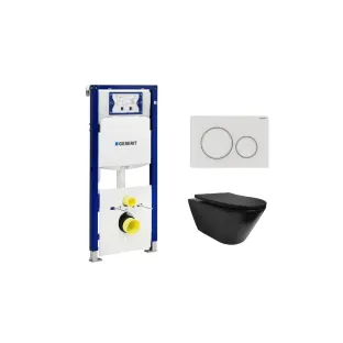 Geberit UP320 Toilet set - Stereo wall-mounted toilet rimless with shade toilet seat matt black - Sigma 20 control plate matt white