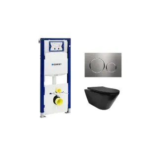 Geberit UP320 Toilet set - Stereo wall-mounted toilet rimless with shade toilet seat matt black - Sigma 20 control plate stainless steel