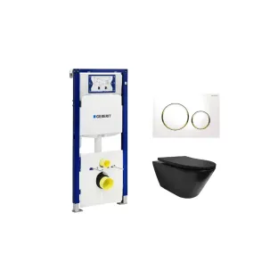 Geberit UP320 Toilet set - Stereo wall-mounted toilet rimless with shade toilet seat matt black - Sigma 20 control plate white/gold