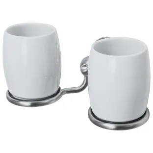 Haceka Allure Double Cup Holder Brushed Stainless Steel Ceramic