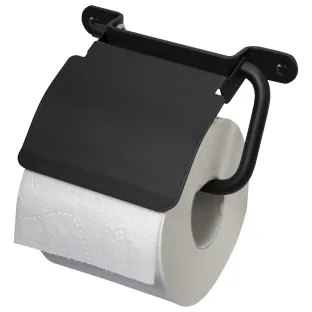 Haceka Ixi Toilet Roll Holder with Lid Matt Black Stainless Steel