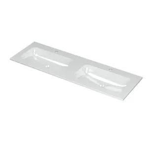 INK Aspekt Double washbasin - 2 sinks - 2 tap holes - 140x45x1.5 cm - Porcelain gloss white