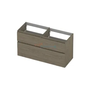 INK asymmetrical washbasin cabinet - 4 drawers - handleless - wooden frame - 120x45x65 cm - Greige oak