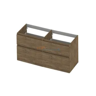 INK asymmetrical washbasin cabinet - 4 drawers - handleless - wooden frame - 120x45x65 cm - Natural oak