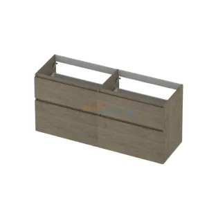 INK asymmetric washbasin cabinet - 4 drawers - handleless - wooden frame - 140x45x65 cm - Greige oak