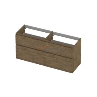 INK asymmetrical washbasin cabinet - 4 drawers - handleless - wooden frame - 140x45x65 cm - Natural oak