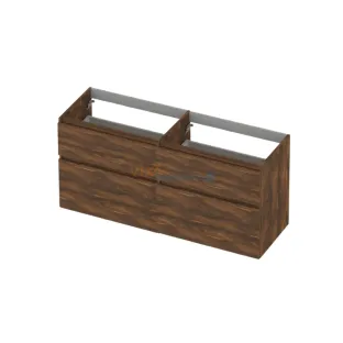 INK asymmetrical washbasin cabinet - 4 drawers - handleless - wooden frame - 140x45x65 cm - Walnut