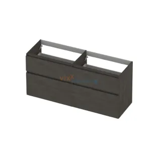 INK asymmetric washbasin cabinet - 4 drawers - handleless - wooden frame - 140x45x65 cm - Primeval grey