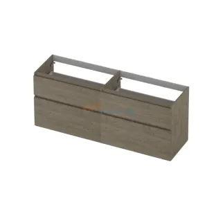 INK asymmetric washbasin cabinet - 4 drawers - handleless - wooden frame - 160x45x65 cm - Greige oak