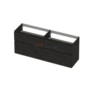 INK asymmetrical washbasin cabinet - 4 drawers - handleless - wooden frame - 160x45x65 cm - Charcoal oak