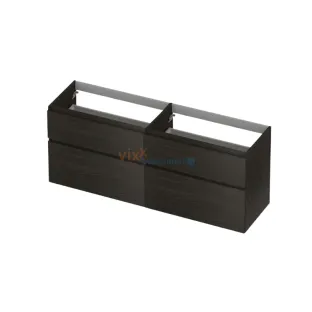 INK asymmetrical washbasin cabinet - 4 drawers - handleless - wooden frame - 160x45x65 cm - Intense oak