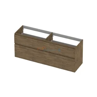 INK asymmetrical washbasin cabinet - 4 drawers - handleless - wooden frame - 160x45x65 cm - Natural oak