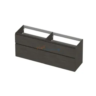 INK asymmetrical washbasin cabinet - 4 drawers - handleless - wooden frame - 160x45x65 cm - Primeval grey