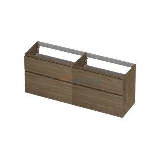 INK asymmetrical washbasin cabinet - 4 drawers - handleless - wooden frame - 160x45x65 cm - Pure oak