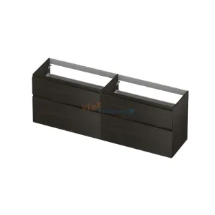 INK asymmetrical washbasin cabinet - 4 drawers - handleless - wooden frame - 180x45x65 cm - Intense oak