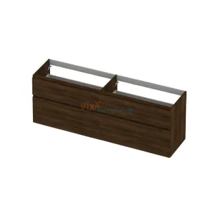 INK asymmetrical washbasin cabinet - 4 drawers - handleless - wooden frame - 180x45x65 cm - Copper oak