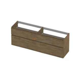 INK asymmetrical washbasin cabinet - 4 drawers - handleless - wooden frame - 180x45x65 cm - Natural oak