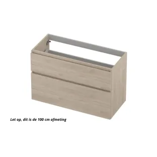 INK asymmetrical washbasin cabinet - 2 drawers - handleless - wooden frame - 70x45x65 cm - Ivory oak