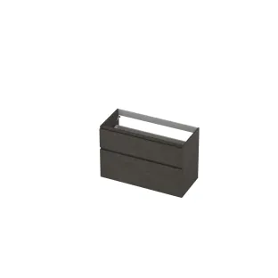 INK asymmetrical washbasin cabinet - 2 drawers - handleless - wooden frame - 100x45x65 cm - Primeval grey