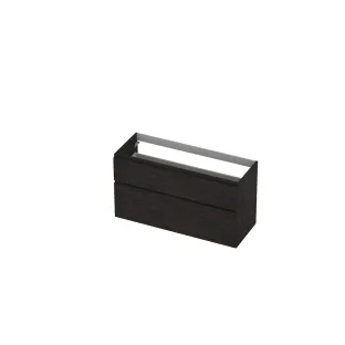 INK asymmetrical washbasin cabinet - 2 drawers - handleless - wooden frame - 120x45x65 cm - Charcoal oak