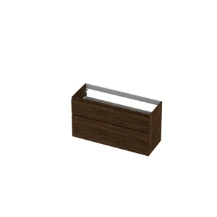 INK asymmetrical washbasin cabinet - 2 drawers - handleless - wooden frame - 120x45x65 cm - Copper oak