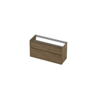 INK asymmetrical washbasin cabinet - 2 drawers - handleless - wooden frame - 120x45x65 cm - Natural oak