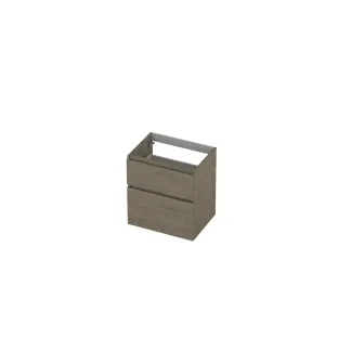 INK asymmetrical washbasin cabinet - 2 drawers - handleless - wooden frame - 60x45x65 cm - Greige oak