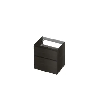 INK asymmetrical washbasin cabinet - 2 drawers - handleless - wooden frame - 60x45x65 cm - Intense oak