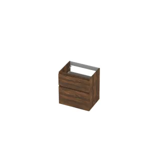 INK asymmetrical washbasin cabinet - 2 drawers - handleless - wooden frame - 60x45x65 cm - Walnut