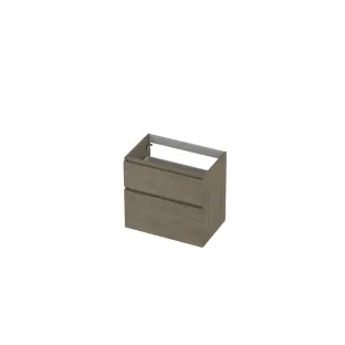 INK asymmetrical washbasin cabinet - 2 drawers - handleless - wooden frame - 70x45x65 cm - Greige oak