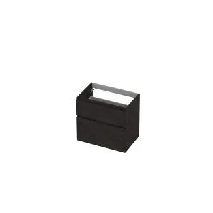 INK asymmetrical washbasin cabinet - 2 drawers - handleless - wooden frame - 70x45x65 cm - Charcoal oak