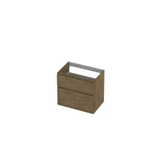 INK asymmetrical washbasin cabinet - 2 drawers - handleless - wooden frame - 70x45x65 cm - Natural oak