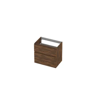 INK asymmetrical washbasin cabinet - 2 drawers - handleless - wooden frame - 70x45x65 cm - Walnut