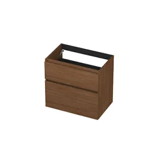 INK asymmetric washbasin cabinet - 2 drawers - handleless - wooden frame - 70x45x65 cm - Warm walnut